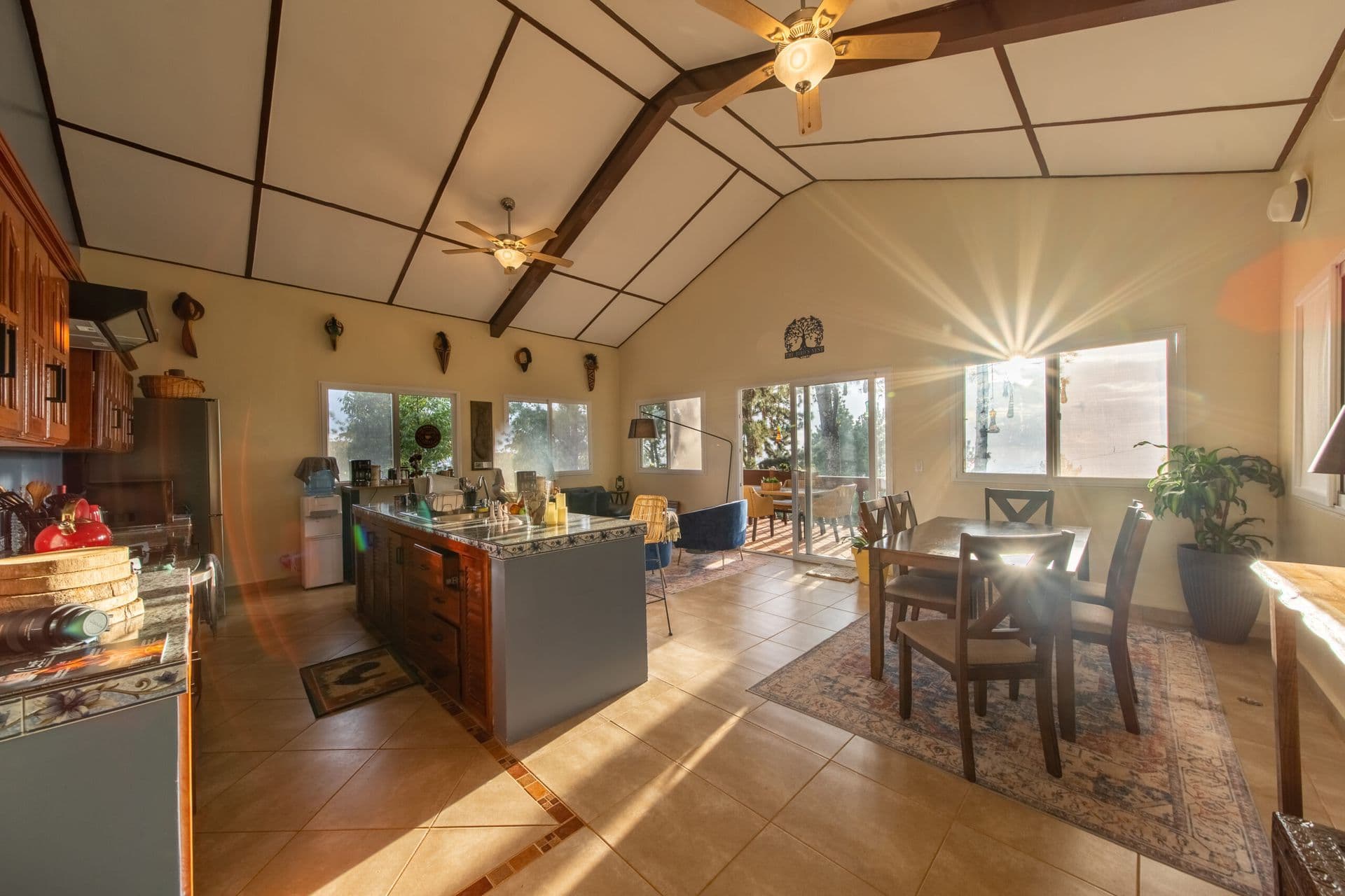 Lodge common room at sunrise